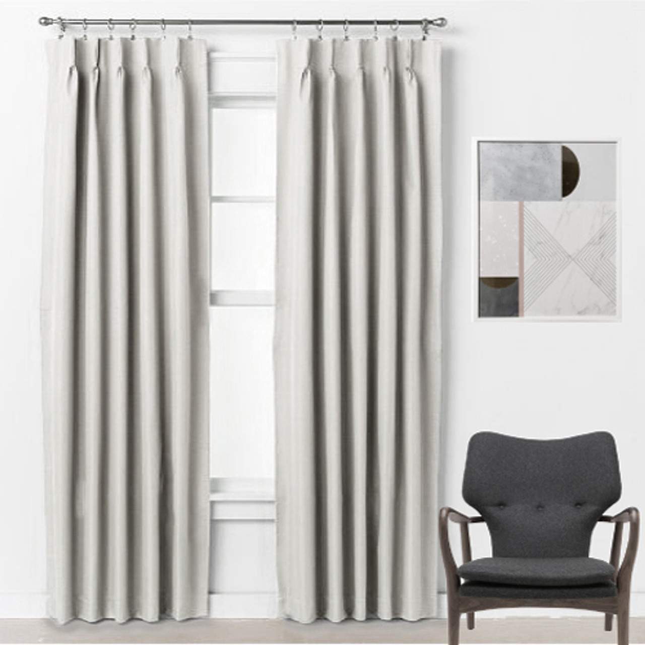 Pinch Pleat Room Darkening Blockout 250cm drop Curtains EGGSHELL