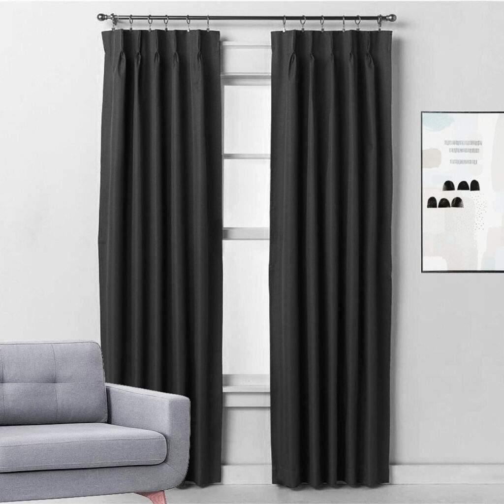Pinch Pleat Room Darkening Blockout Curtains BLACK.