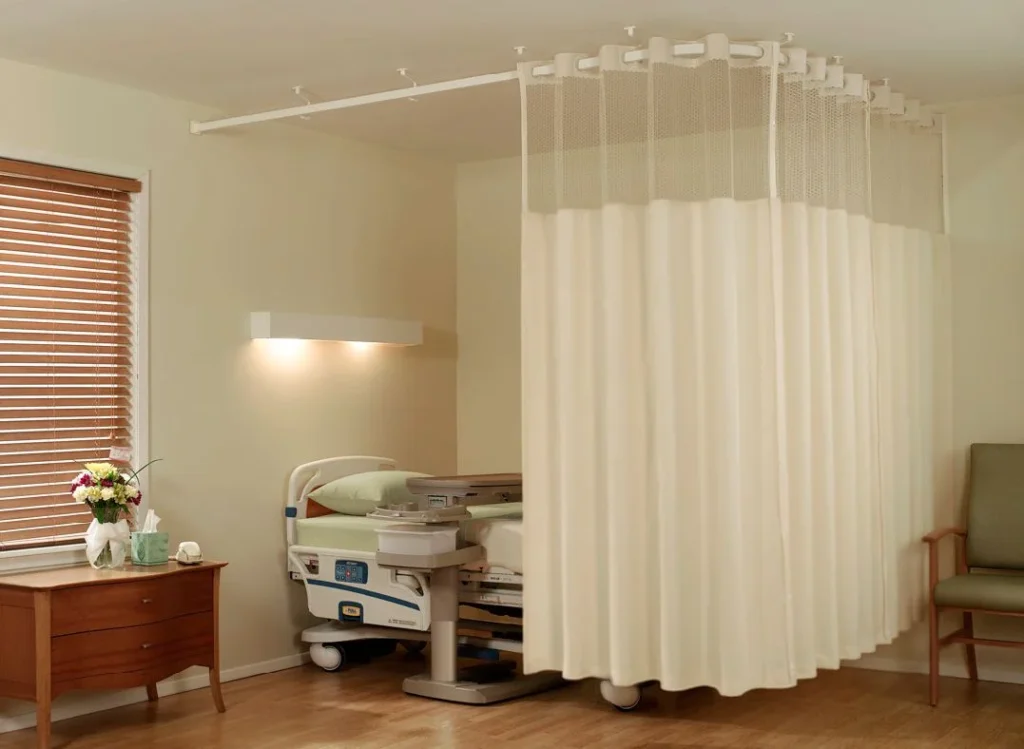 Cream blackout curtains Dubai in modern hospital patient room