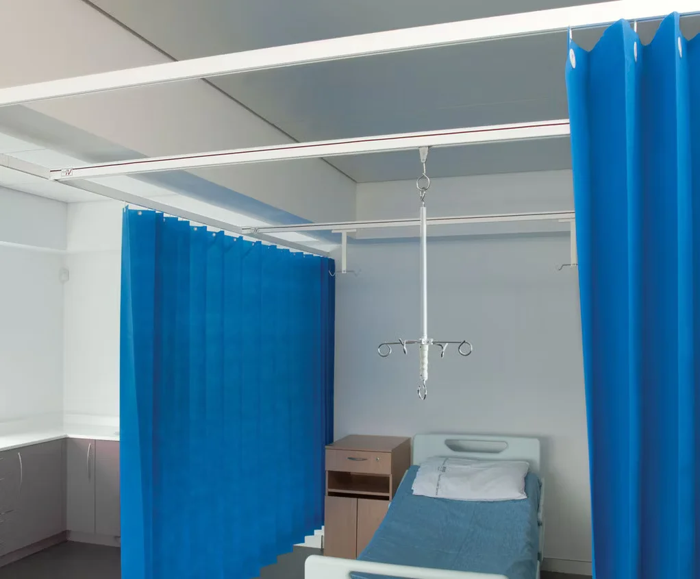 Blue privacy blackout curtain in Dubai hospital room