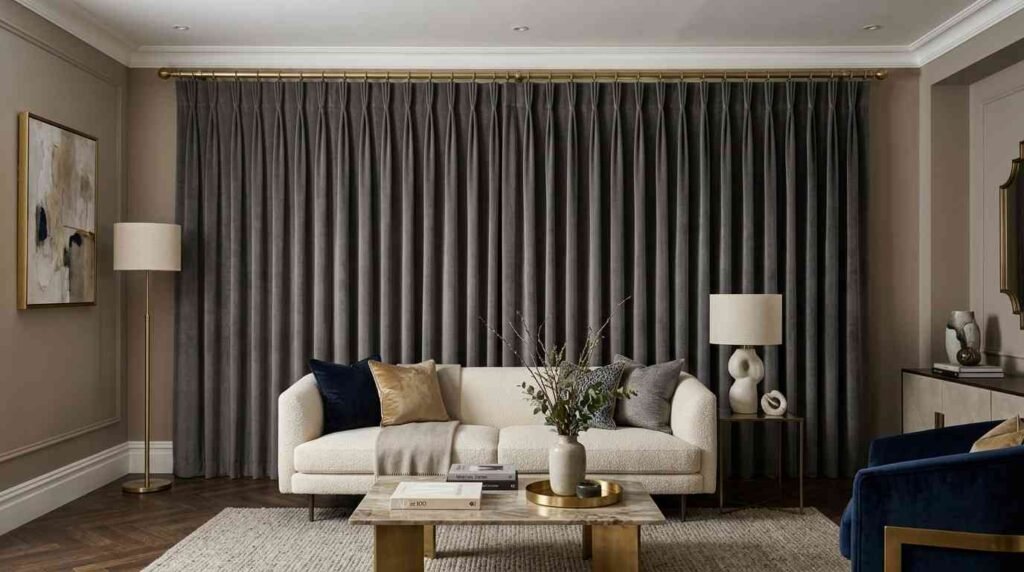 tripple pencil pleat living room curtains
